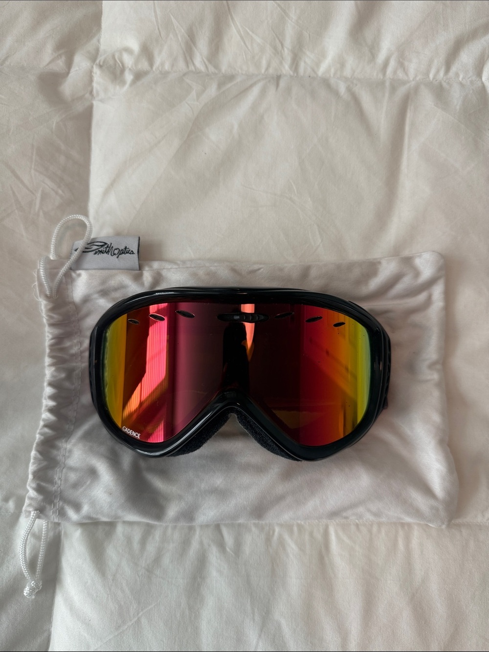 Smith Optics Black Frame Ski Goggles with Red-Orange Mirrored Lens